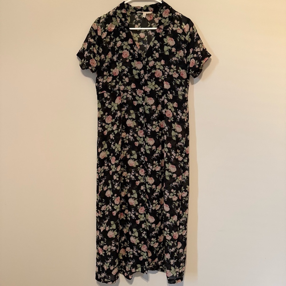 Urban Renewal 90s Y2K Vintage Style Floral Roses Long Maxi Chiffon Women’s Dress
